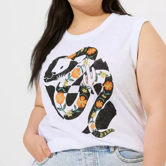 Torrid White Snake Graphic Classic Fit Heritage Slub Crew Neck Muscle Tee Size 2 - Picture 1 of 10